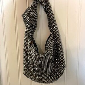 Madison West Stunning Silver Rhinestone Bring on the Bling Bag
